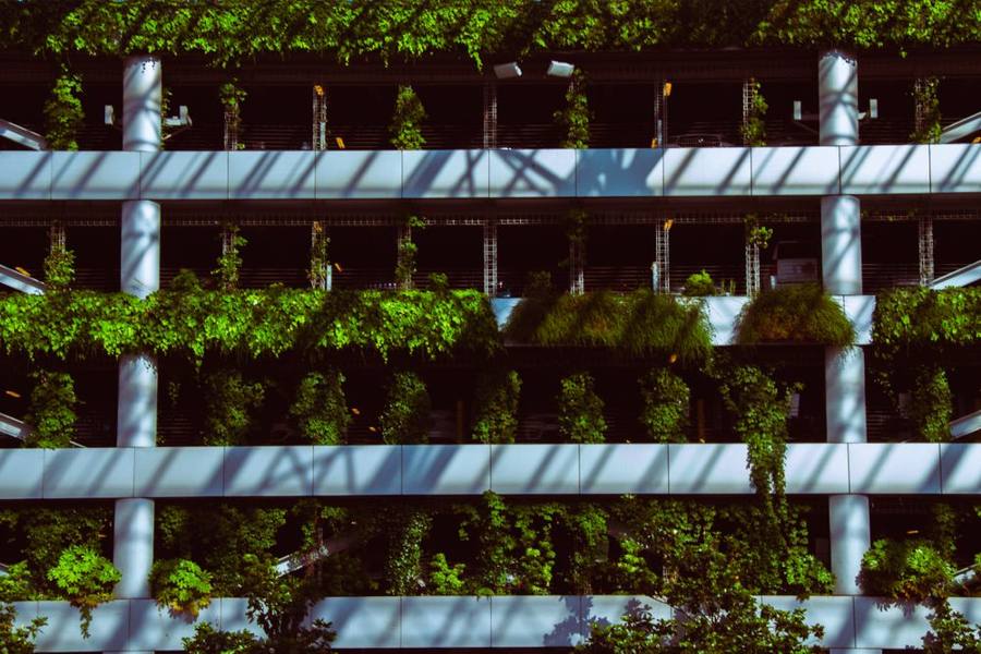 Edificio moderno e sostenibile con verde in facciata